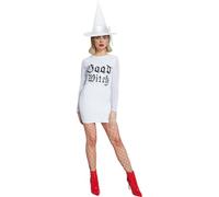 Smiffys Déguisement de sorcière Fever Good, blanc, avec Robe Halloween, Carnaval