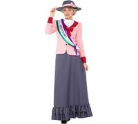 Smiffys Déguisement de suffragette victorienne de luxe, Gris et rose, Avec la robe, l'écharpe et le chapeau