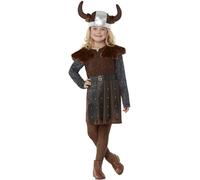 Smiffys Déguisement de viking pour fille, Marron, Robe, capelet et chapeau
