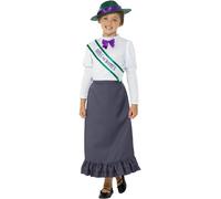 Smiffys Déguisement du suffragette victorienne, Gris et rose clair, Avec la robe, le chemisier attaché, l'écharpe et le chapeau