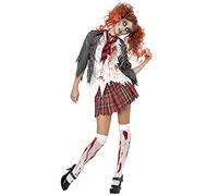 High School Horror Zombie Schoolgirl Costume, Female Uk Dress 8-10 Blanc