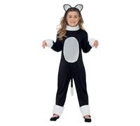 Smiffys Déguisement Enfant Chat, Combinaison, Queue et Oreilles, Couleur: Noir, 33156 Halloween