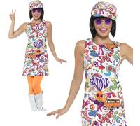 Smiffys Déguisement Femme Hippie 60s 70s Tenue Complète Polyester Multi