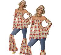 Smiffys Déguisement Femme Hippie Années 60 70s Multi Couleurs Costume Polyester