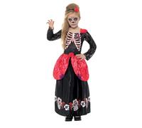 Smiffys Déguisement fille Jour des morts-vivants Deluxe, Noir, avec robe et bandeau Halloween, Carnaval
