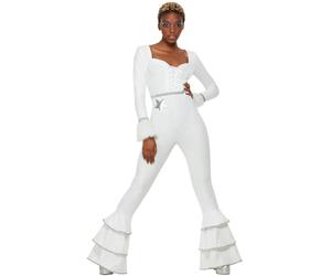 Smiffys Déguisement glamour de luxe des années 70, Blanc, Combinaison à volants Halloween