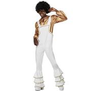Smiffys Déguisement glamour des années 70, Blanc, Chemise et salopette Halloween