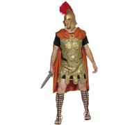Smiffys Deguisement homme soldat Romain, costume doré avec cape, tunique, cuirasse et jupe en latex