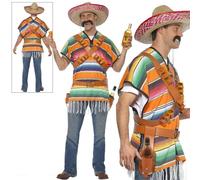 Smiffys Déguisement Mexicain Homme Poncho Costume Complet Multicolore