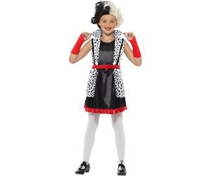 Smiffys Déguisement petite Madame démon, Noir et blanc, Avec la robe, la veste attachée et les gants