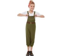 Smiffys Déguisement Retroussage de manches pour fille, Vert, avec haut, salopette et foulard