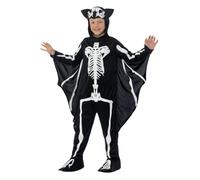 Smiffys Déguisement squelette de chauve-souris, Noir, avec combinaison à capuche et ailes attachées Halloween