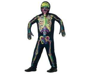 Smiffys Déguisement squelette phosphorescent, Multicolore, avec combinaison, masque et gants Halloween