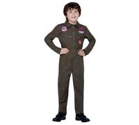 Smiffys Déguisement Top Gun Enfant, Kaki, avec combinaison Halloween, Carnaval
