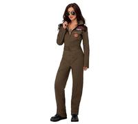 Smiffys Déguisement Top Gun Femme, Kaki, avec combinaison Halloween, Carnaval