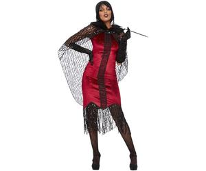 Smiffys Déguisement vampire flapper de luxe, Rouge, Robe et cape à sequins