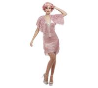 Smiffys Deluxe Costume dames des années 1920, rose, avec robe et tole en fourrure Halloween