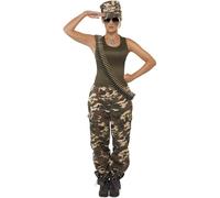 Smiffys Deluxe Costume Camouflage Kaki pour Femme comprend la Veste avec Pantalons et Chapeau