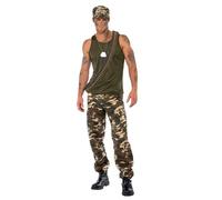 Smiffys Deluxe Costume Camouflage Kaki pour Homme comprend la Veste avec Pantalons et Chapeau Halloween