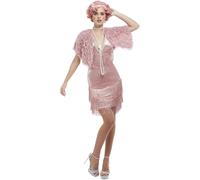 Smiffys Deluxe Costume dames des années 1920, rose, avec robe et tole en fourrure Halloween, Carnaval