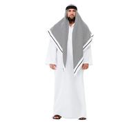 Smiffys Déguisement de faux cheikh de luxe, Blanc, avec robe et coiffe Halloween