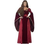 Smiffys Deluxe Medieval Queen Costume, Red with Dress, Belt & Headpiece, Historical Fancy Dress, Medieval Dress Up Costumes