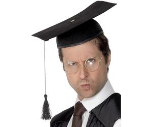 Smiffy's Deluxe Mortar Felt Board Hat with Tassel - Black