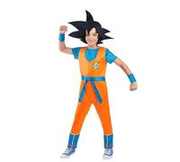 Smiffys Costume de Goku Dragon Ball Z pour enfants, costume sous licence officielle, combinaison orange bleu, bracelets et coiffe Goku noir à picots pour garçons, tenue de costumade Saiyan pour