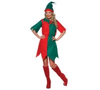 Smiffy's Costume d'elfe rouge et vert avec bonnet et tunique Taille L pour Halloween