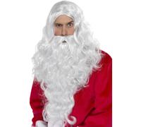 Smiffys Ensemble Bonnet Et Barbe De Père Noël En Cheveux Bouclés Blanc
