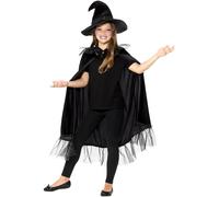 Smiffys Ensemble brillant de sorcière, Noir, Avec la cape et le chapeau Halloween