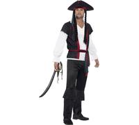 Smiffys - Ensemble de costume "Aye Aye Pirate Captain" pour homme SM1706 (XL Regular) (Noir)