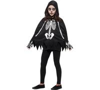 Smiffys Ensemble de squelette, Noir et blanc, avec une cape et des gants Halloween, Carnaval