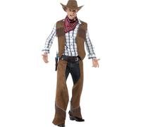 Smiffy's Costume de cowboy à franges marron avec gilet, jambières, tour de cou et chapeau Taille M