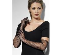 Smiffy's Gants en dentelle avec toiles d'araignée Halloween – noirs