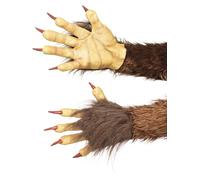 Smiffy's Gants Krampus/Démon – latex marron avec fourrure – Halloween/Carnaval