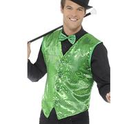 Smiffys Smiffys Gilet À Sequins, Vert Smiffys Déguisement Homme, Gilet à Paillettes Homme (lot de 1)