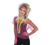 Smiffys Gilet filet en dentelle, gants et bandeau, Rose fluo