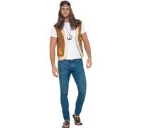 Smiffy's Gilet hippie unisexe Marron imprimé avec fourrure CND Halloween
