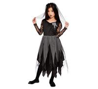 Smiffys Mariée du cimetière, Noir, Robe et serre-tête à voile Halloween