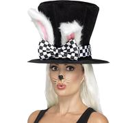 Smiffy's Haut-de-forme «Lièvre en rut» partie de thé – noir et blanc, oreilles de lapin attachées