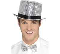 Smiffy's Haut de forme pailleté argent avec bord intérieur élastique – Halloween