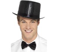 Smiffys Haut de forme pailleté, noir, avec un bord intérieur élastique