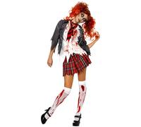 Smiffys High School Horror Zombie Schoolgirl Costume, Grey (Size S)