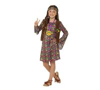 Smiffy's Déguisement de fille hippie – Robe multicolore avec gilet, bandeau et médaillon