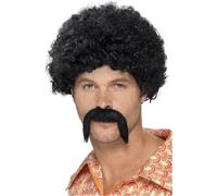 Smiffys - Hommes Disco Roi - Ensemble perruque et moustache "70s" - PET SM1883 (Taille unique) (Noir)