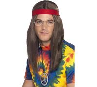 Smiffys - Hommes Hippie - Ensemble d'accessoires de costume - Polyester SM721 (Taille unique) (Marron/Rouge/Argent)