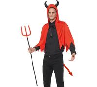 Smiffys Kit de diable, Rouge, avec une cape et des cornes, trident détachable et une queue