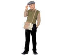 Smiffys Kit de Garçon Evacué de la Seconde Guerre Mondiale, Vert, avec Pull, Chemise Attachée, Chapeau, Sac et Etiquette