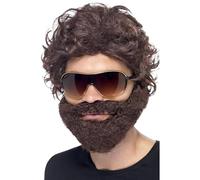 Smiffys Kit d'enterrement de vie de garçon, marron, avec perruque, barbe et lunettes de soleil Halloween